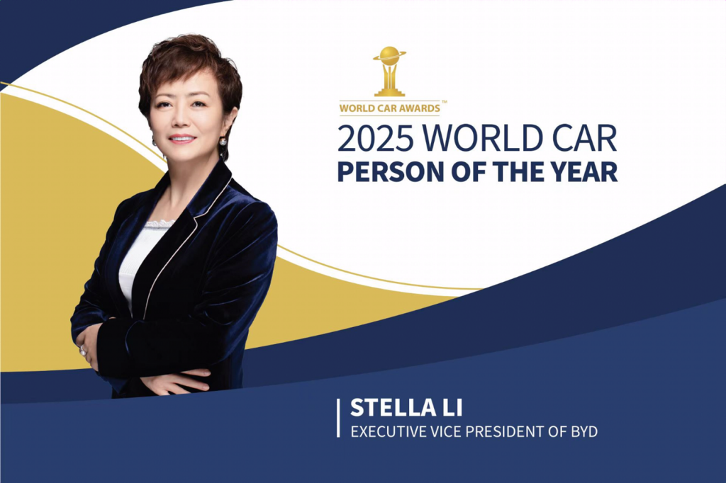 BYD Executive Vice President Stella Li named World Personality of the Year in the automotive sector by the World Car Awards